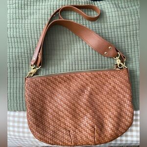 Clare V Hazelnut Woven Zig Zag Leather Moyen Messenger